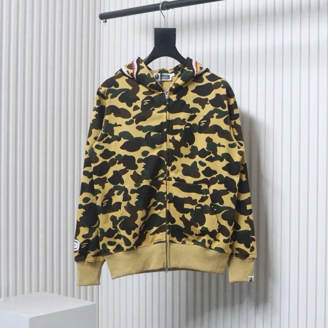 A Bathing Ape Men’s L Yellow/Green/Black Camo Shark Full Zip Bape Hoodie Thumbnail 4