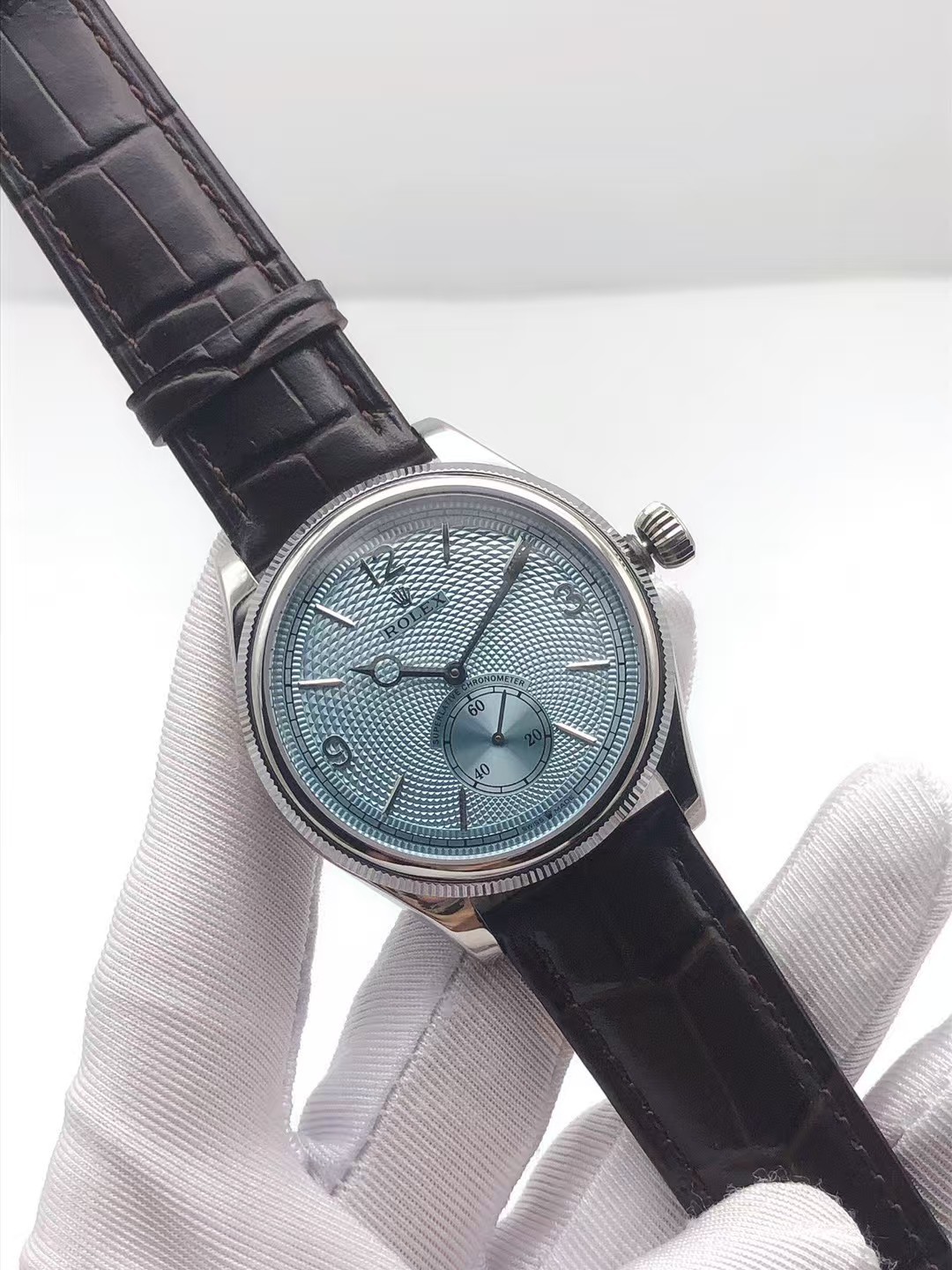 #7 Custom Build - Rolex Perpetual 1908 Ice Blue Guilloché Dial